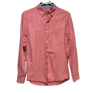 IZOD Mens Small Red Gingham Button‎ Up Long Sleeve Casual Shirt